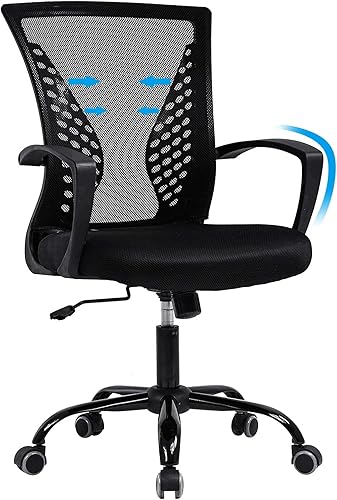 Silla ergonómica de oficina, silla de malla con respaldo medio con soporte lumbar y reposabrazos, silla de computadora ajustable, silla de estudio,