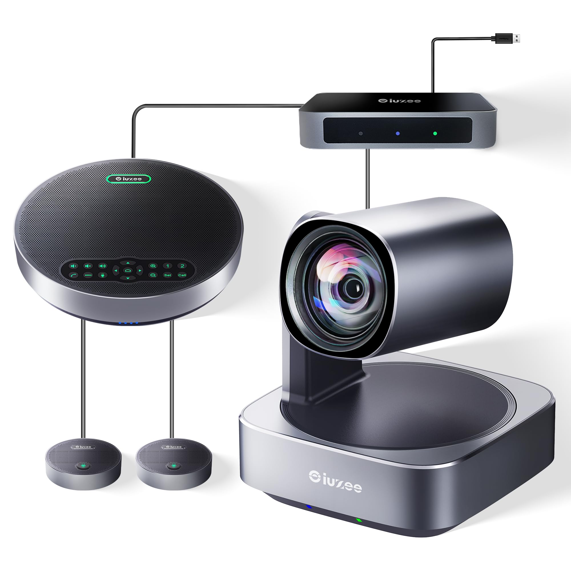 All-in-One PTZ 4K Video Conference Room Camera System with Bluetooth Speakerphone 2 Expansion mics 12X Optical Zoom HDMI Wide View Angle Lens Works with Zoom Webex for Large Meeting Room
