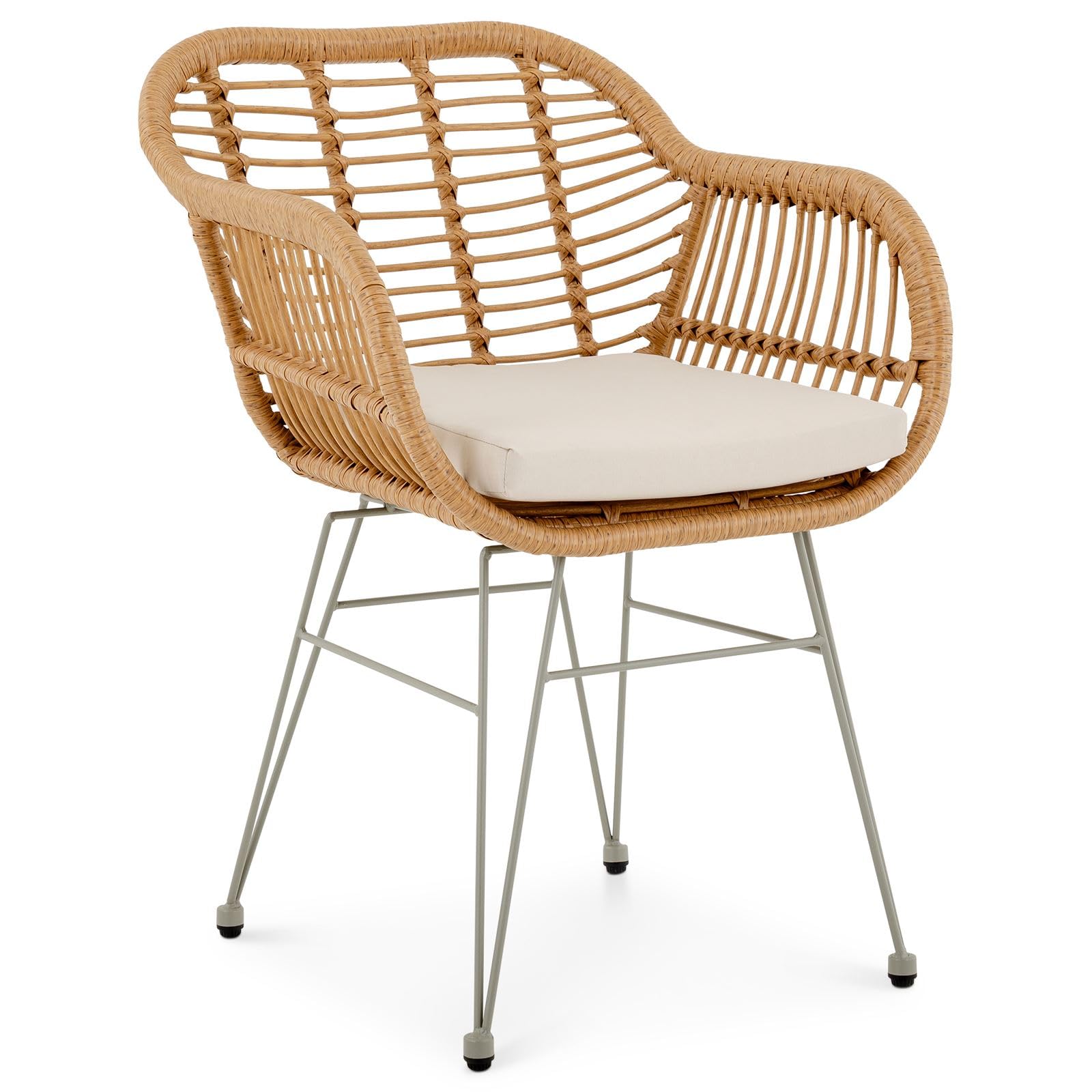 IDIMEX Lot de 2 chaises de Jardin Paramo, Imitation rotin Brun et Beige Fauteuil d'extérieur pour terrasse ou Balcon résistant aux UV, 4 Pieds en métal Anti-Rouille et Coussin d'assise Blanc