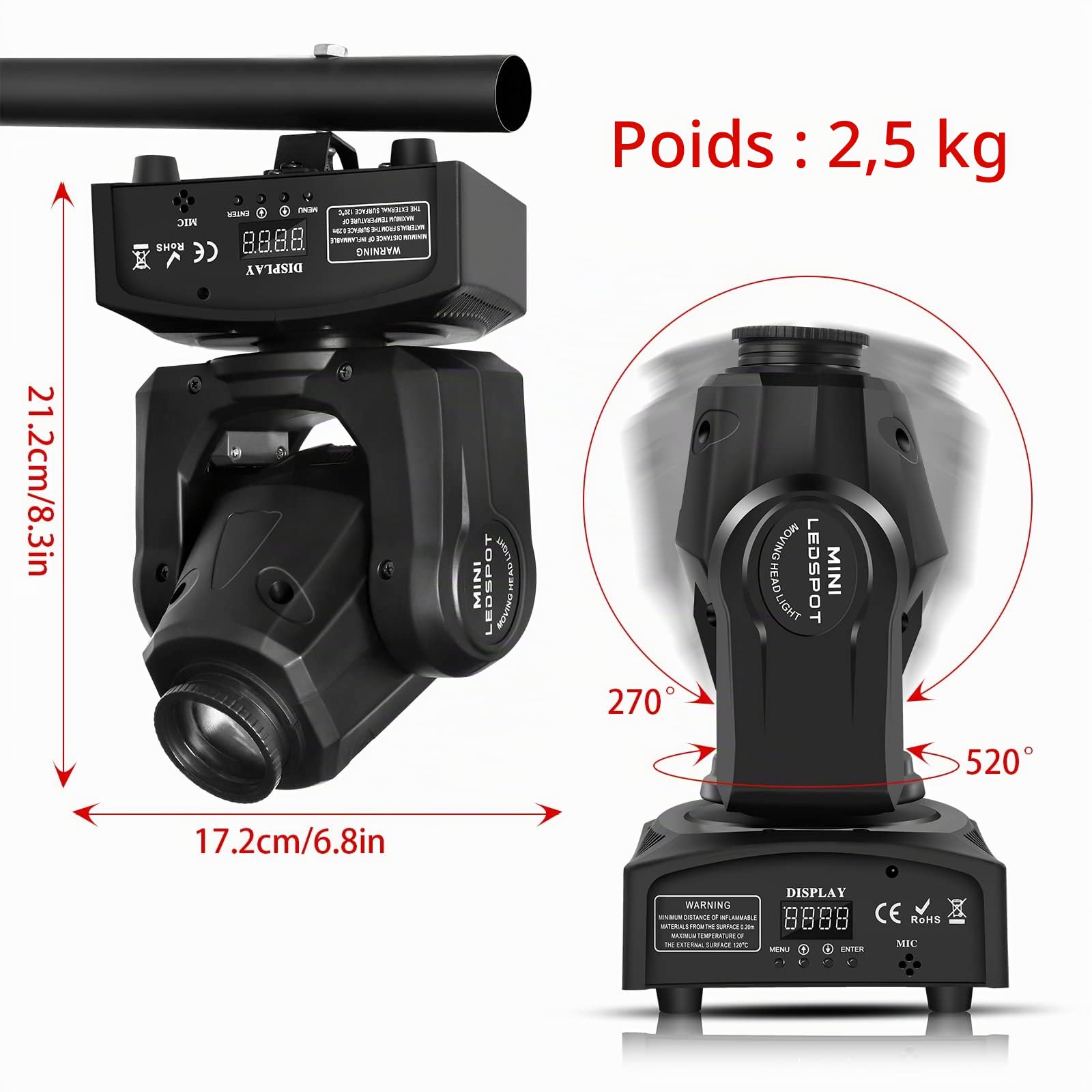 Lyre Led, UKing 50W Tête Mobile avec Télécommande DMX 512 Éclairage à Disco DJ Lumière 8 Gobos 8 Couleurs Sono/Auto/Master Slave/Stroboscope pour DJ Soirée Fête KTV Bar Club