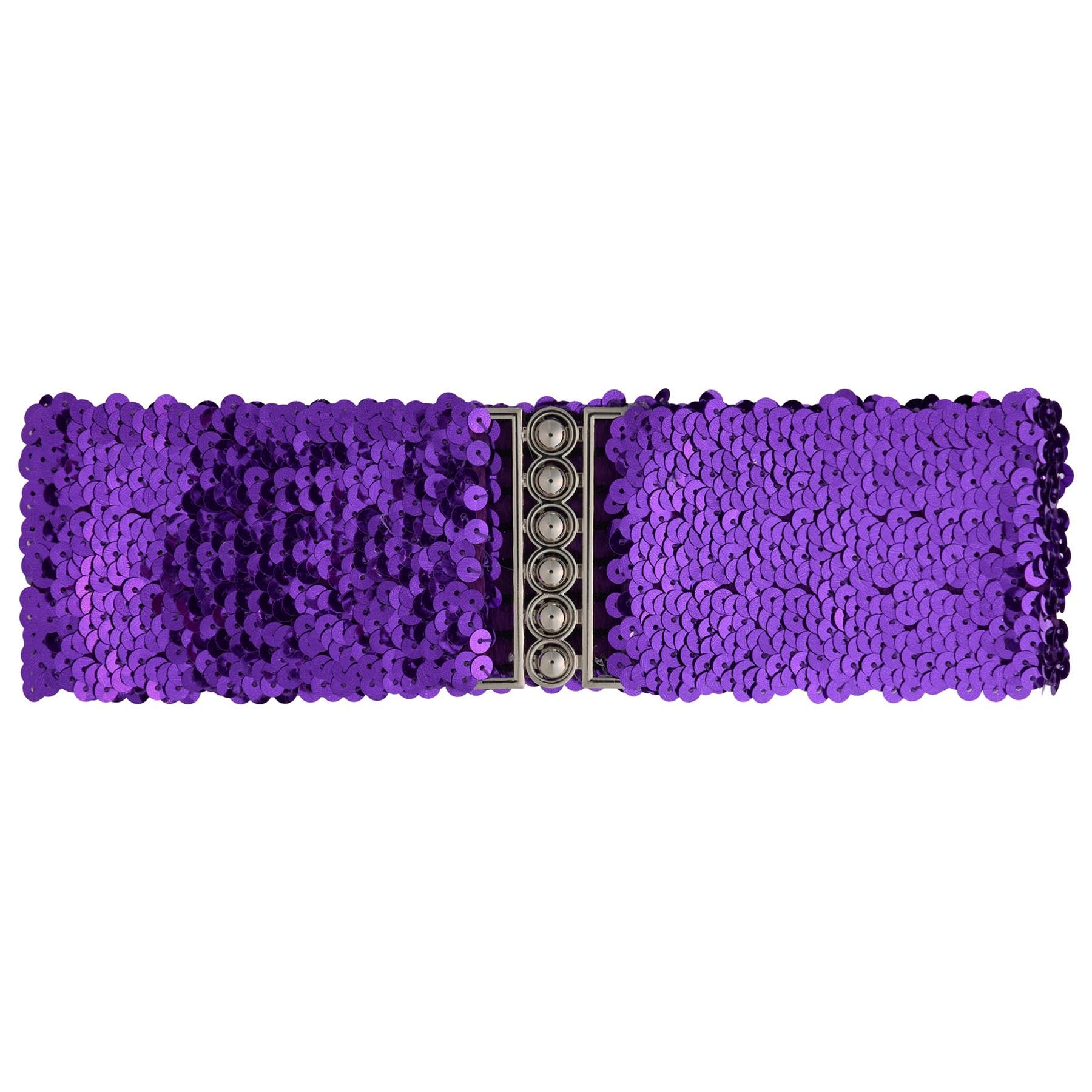 Ro Rox Sequin Stretch Belt - Sparkly Elastic Waist Belt for Dresses & Outfits, Purple, S-M