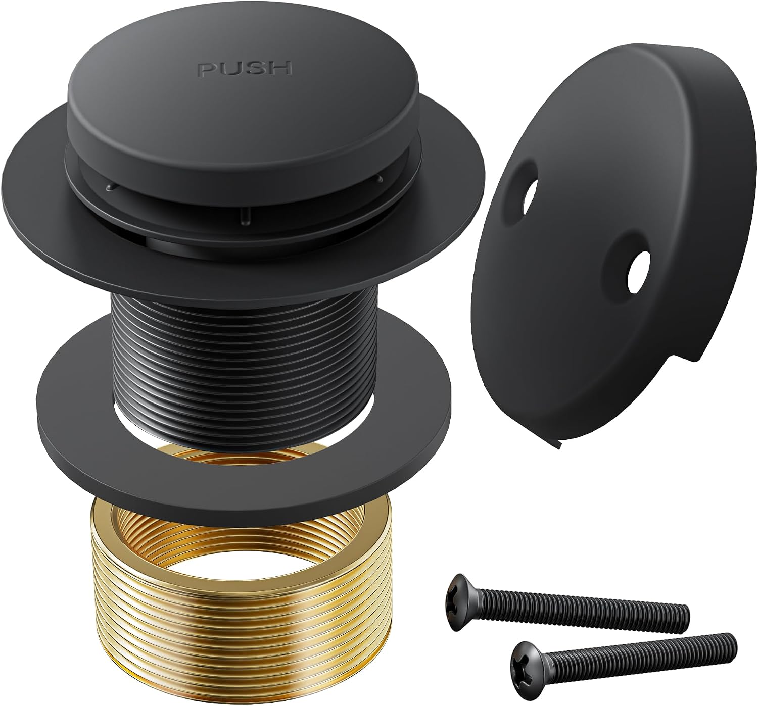 Bathtub Drain Stopper Toe Taps Bathroom Sink Decoration Set, with Two Holes Overflow Opening Cover Panel, Replacementversion Drain Pipe Assembly, with Universal Fine & Coarse Thread (Matte Black)