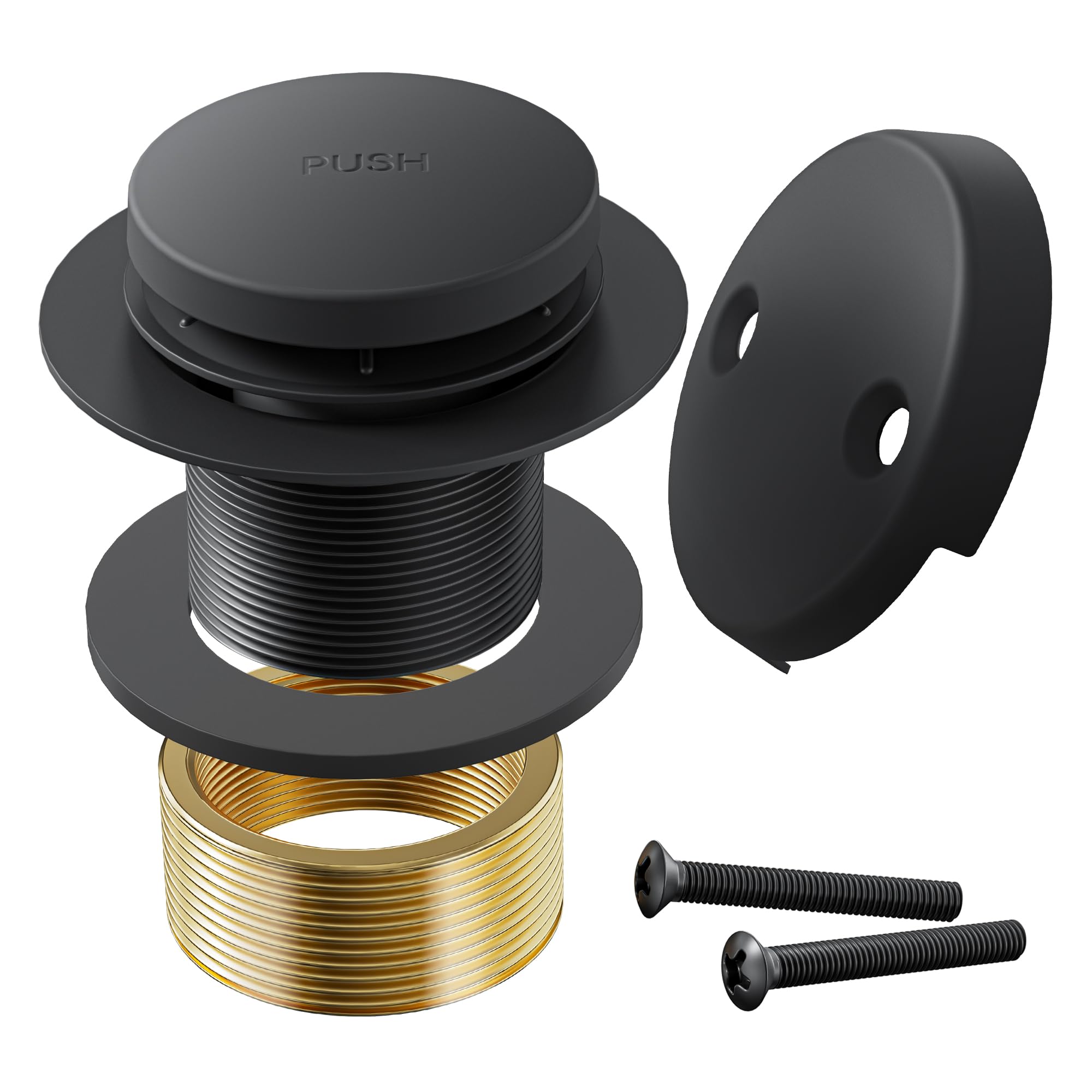 Bathtub Drain Stopper Toe Taps Bathroom Sink Decoration Set, with Two Holes Overflow Opening Cover Panel, Replacementversion Drain Pipe Assembly, with Universal Fine & Coarse Thread (Matte Black)