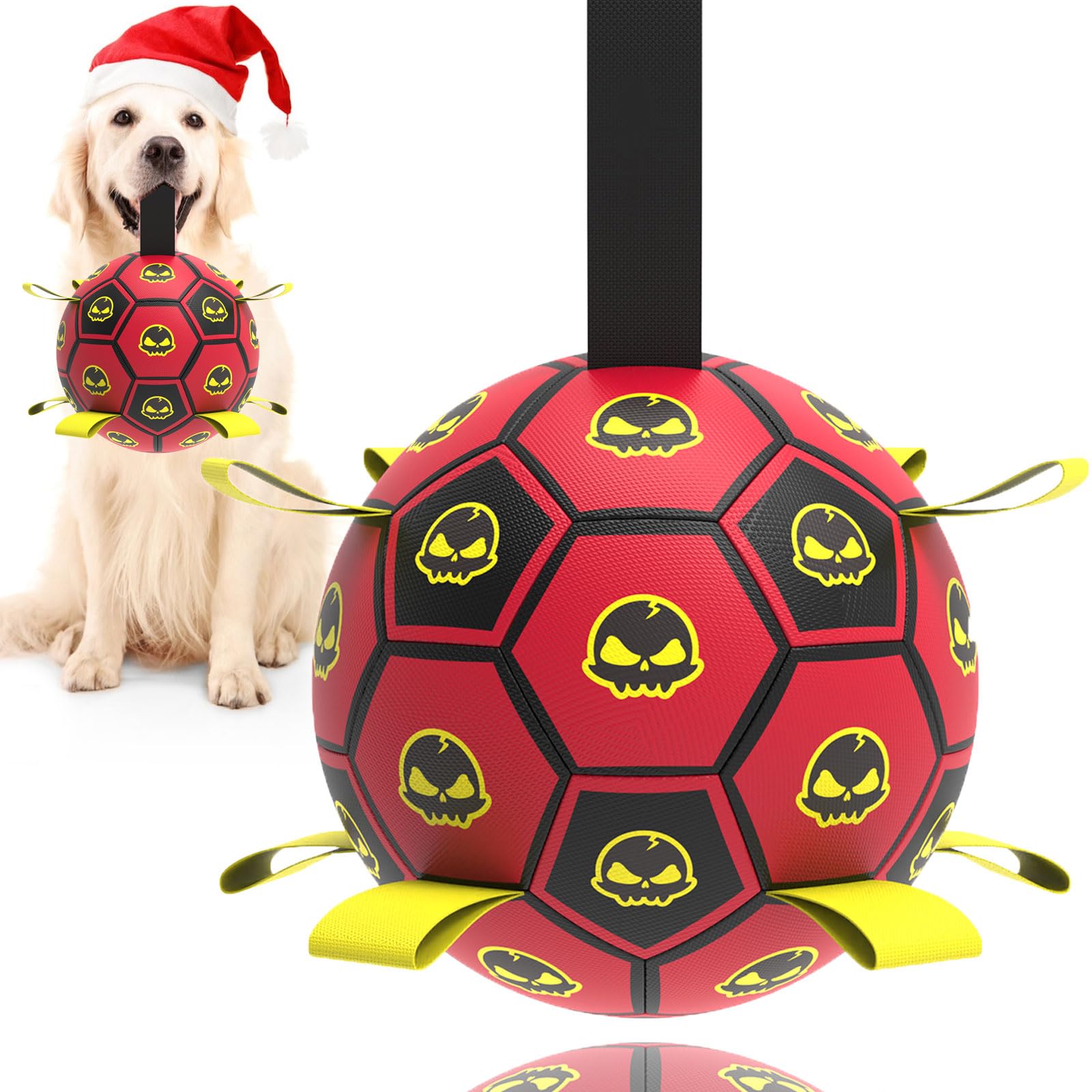 TBC PET Dog Toys Soccer Ball with Straps, Interactive Dogs Football Toys with Grab Tabs