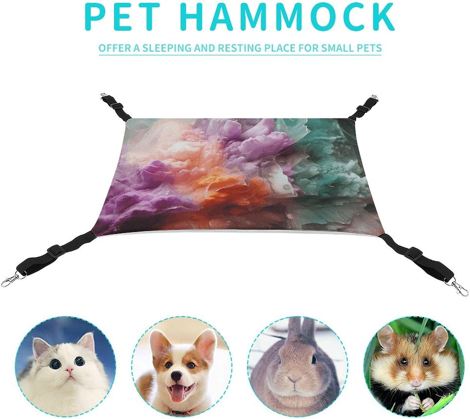 review Hanging Pet Hammock, Colorful Printed Soft Breathable Pet Hammock with Adjustable Straps and Metal Hooks for Cats Small Dogs Rabbits Sugar Gliders