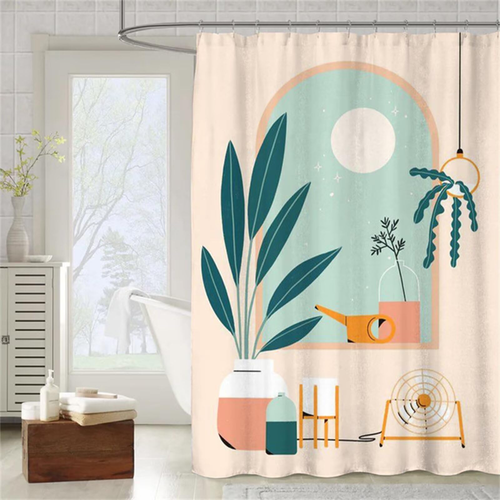 Bohême nordique Rideau Douche W220cm x L200cm Rideaux de Douche Anti Moisissure Tissu Imperméable avec Crochets,Rideaux Lourd Polyester Lavable,3D Shower Curtain Baignoire Salle de Bains Decor M-153
