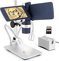 Vista 10 de LM203 Microscopio digital LCD portátil con soporte de metal, 4 pulgadas 200X Kit de microscopio digital USB portátil para adultos y niños, 8 LED