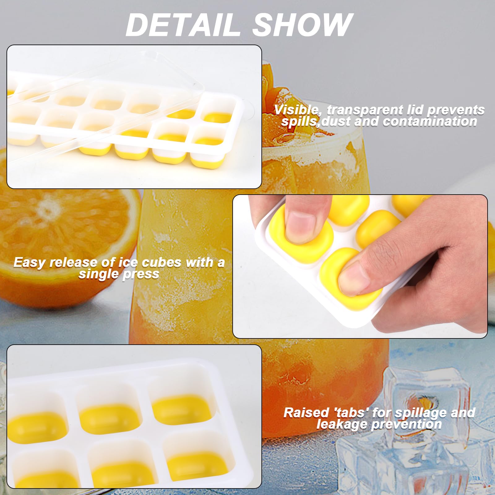 4 Vaschette Per Cubetti Di Ghiaccio Con Coperchio - Silicone Alimentare, 56 Cubetti Impilabili