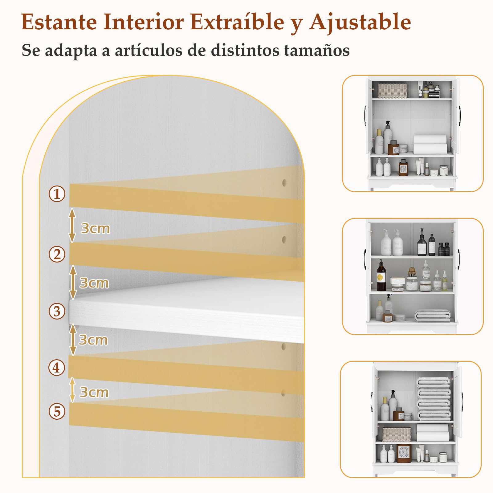 COSTWAY Armario sobre Inodoro, Organizador de Baño Independiente con 2 Puertas y Estante Ajustable, Ahorrador de Espacio sobre el Inodoro para Baño, Lavadero, 63 x 24 x 168 cm, Blanco