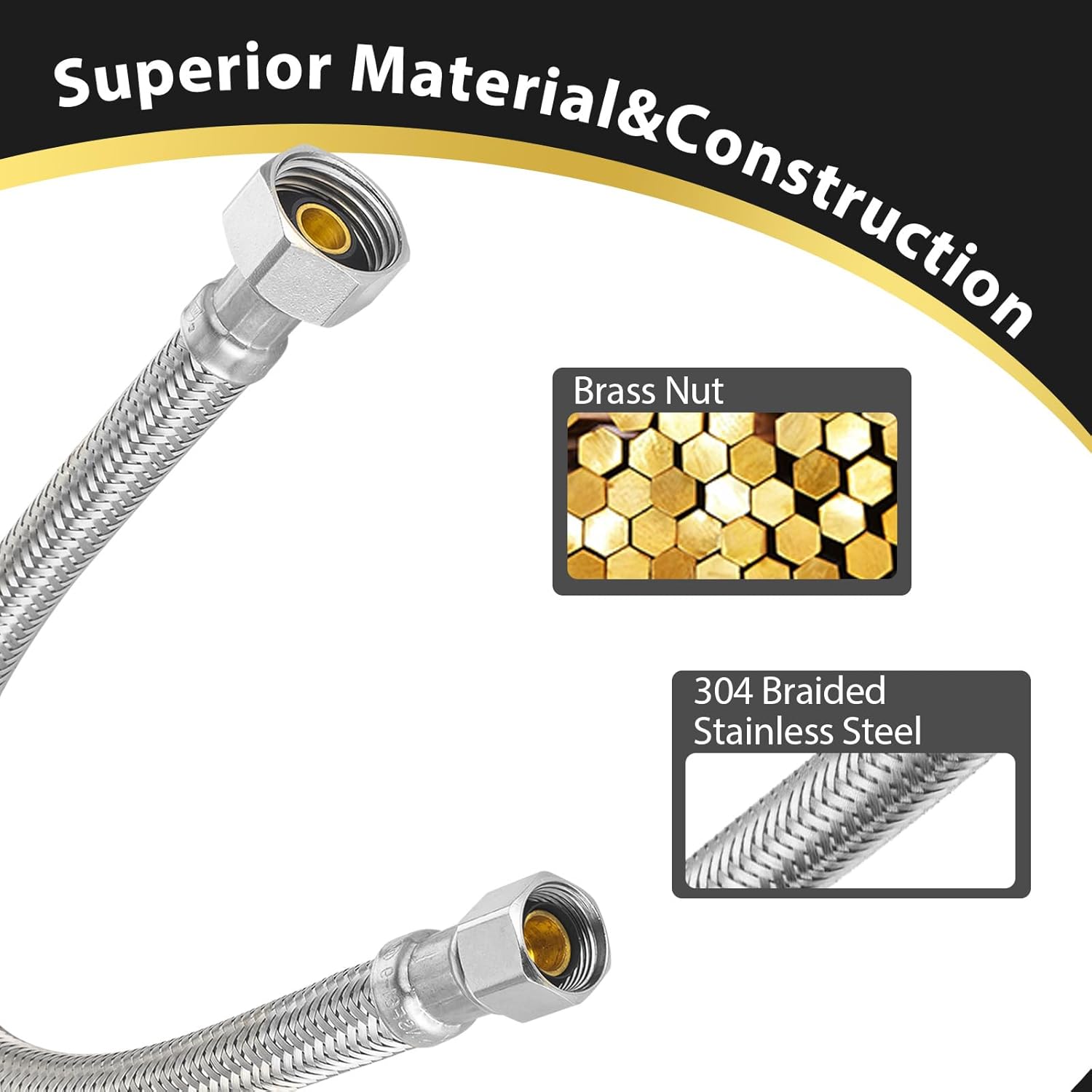 Pack of 50 Foskan 12” Braided Faucet Supply Lines,3/8" COMP x 1/2" FIP Water Connection,Stainless Steel Faucet Hose,Connection to water shut-off valve（12-Inch Length）
