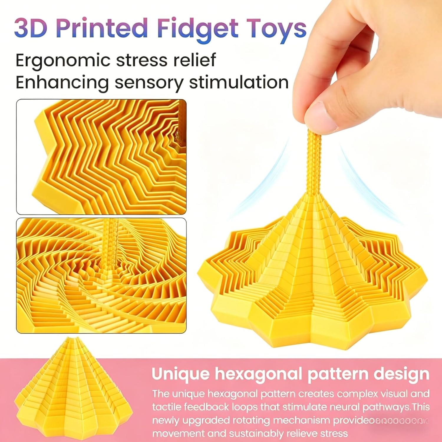 2 PCS Fidget Star 3D Printed Sensory Fidget for Adults, Expandable Star Spiral with Handles, Crimson Gold Ombre Stress Relief Gadget for Office Desk, Unique Anxiety Relief Gift for Men Women with ADHD