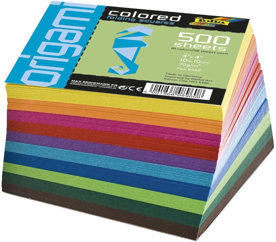 Global Art Folia Origami Paper 4-Inch-by-4-Inch Assorted Colors 500 Sheet Bulk Pack (8960)