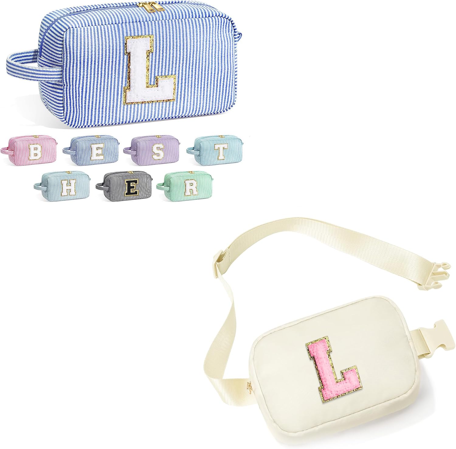 YOOLIFE Initial Girls Makeup Bag and Crossbody Bag L
