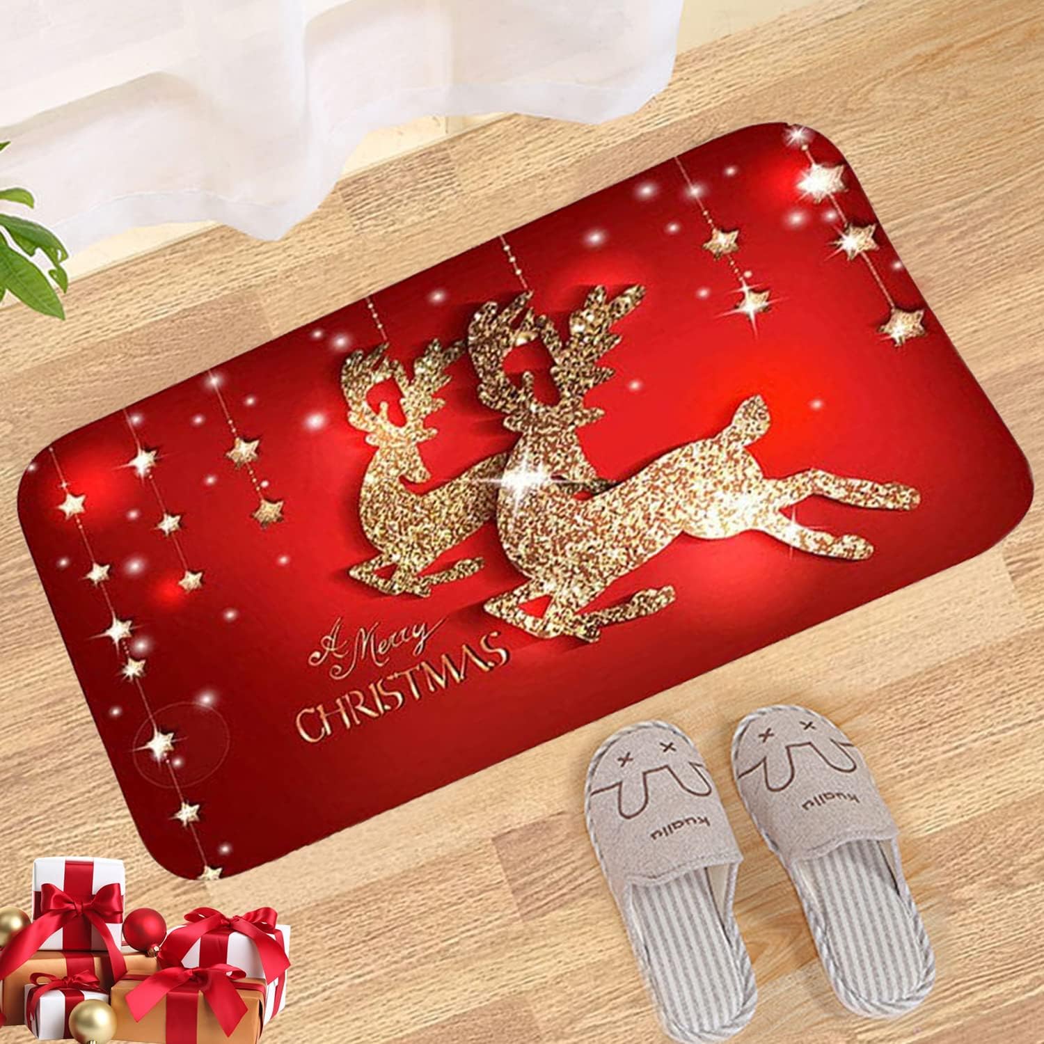 Decorativo Navidad Alfombra, Navidad Alfombra Antideslizante, Felpudo de Navidad de Entrada, Alfombra Absorbente de Navidad, Navidad Felpudo, Alfombra de Decoración de Navidad para Salón Baño (B)