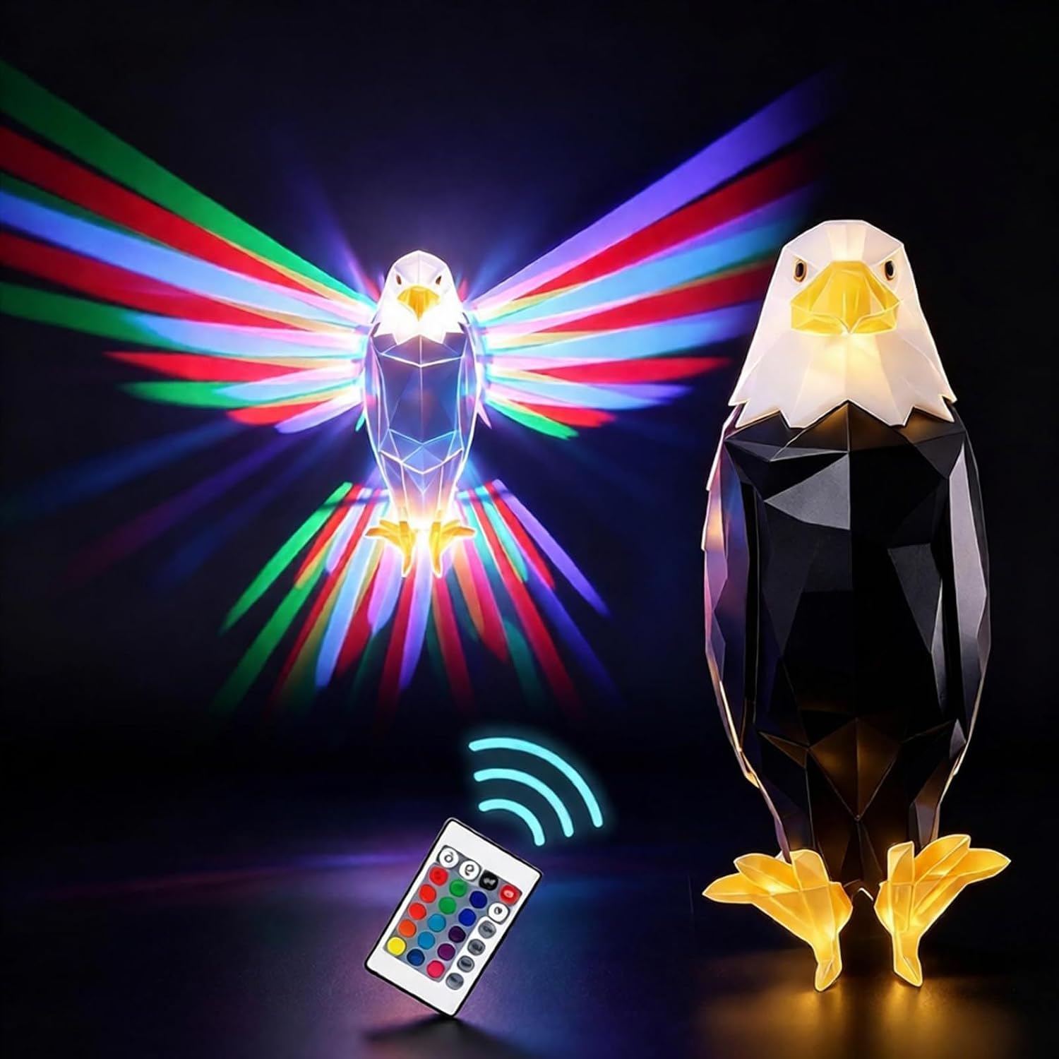 3D Colorful Bald Eagle Wall Light, Magntic Eagle Bird Shadow Night Lamp, USB Charging, 16 Colors&4 Flashing Modes&Adjustable Brightness, Wall Decoration Light
