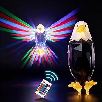 3D Colorful Bald Eagle Wall Light, Magntic Eagle Bird Shadow Night Lamp, USB Charging, 16 Colors&4 Flashing Modes&Adjustable Brightness, Wall Decoration Light