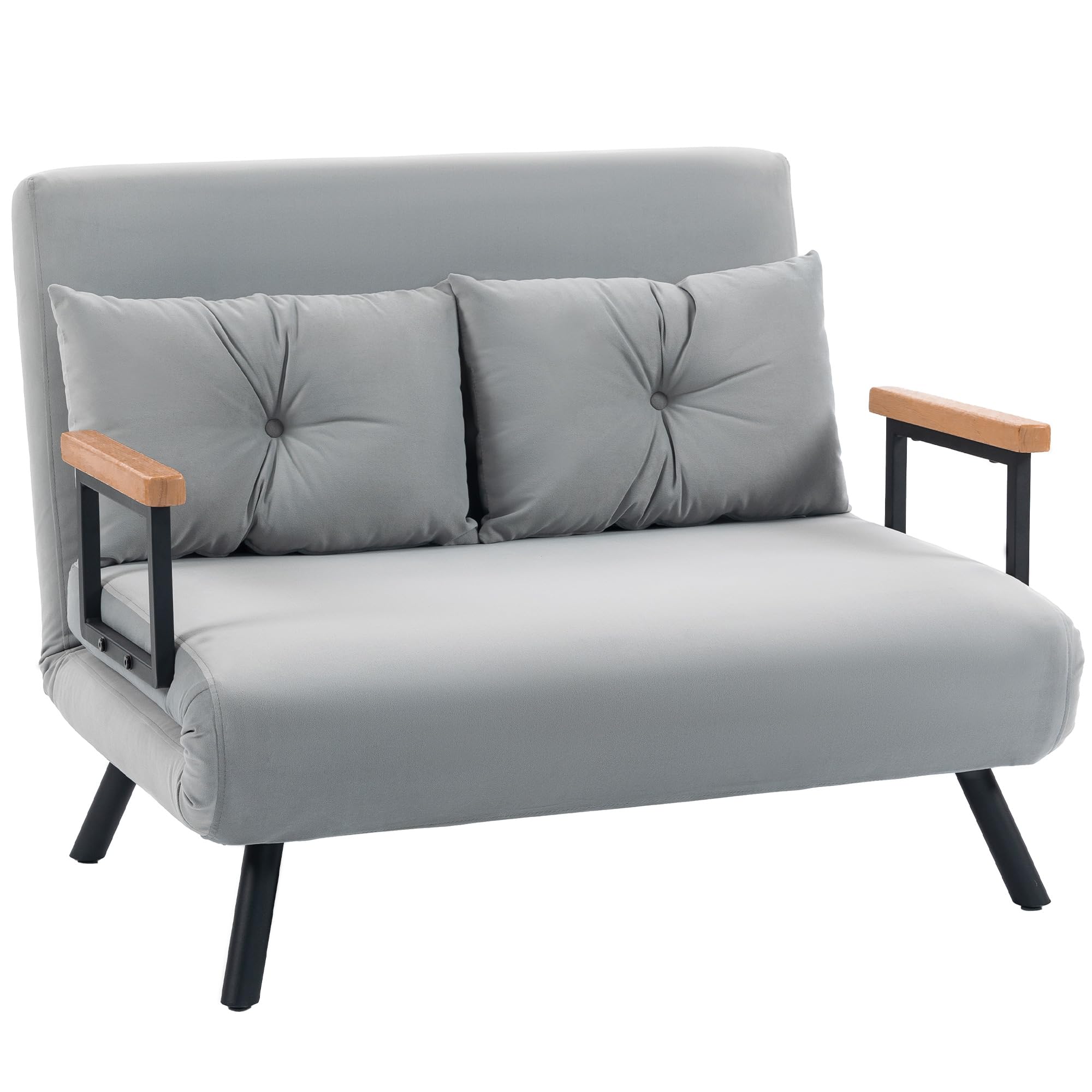 HOMCOM Sofá Cama de 2 Plazas 4 en 1, Sofá Cama Plegable Tapizado en Terciopelo con Respaldo Ajustable de 5 Niveles y Almohadas Acolchadas, para Oficina, Dormitorio, Salón, 102x73x81 cm, Gris Claro
