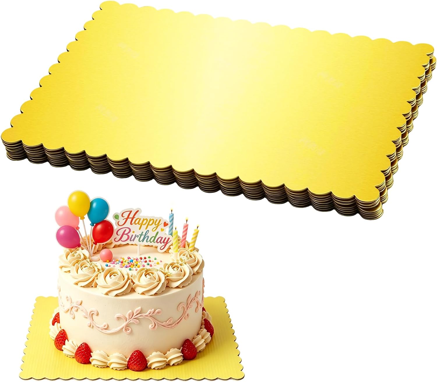 10 Pcs Gold Rectangle Cake Boards, Sturdy Cardboard Sheet Cake Base for Weddings Birthdays Parties Desserts Pizza Pastries Disposable Corrugated Food Display Supports
