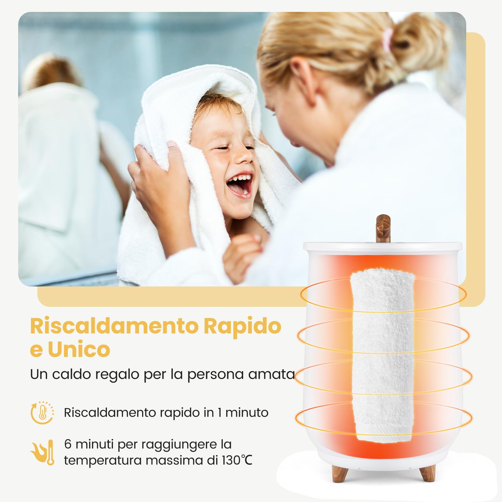 COSTWAY 23L Secchio Riscaldatore di Asciugamani, Secchiello con Portadischi Profumato, 3 Livelli di Riscaldamento, Timer e Spegnimento Automatico (Bianco)