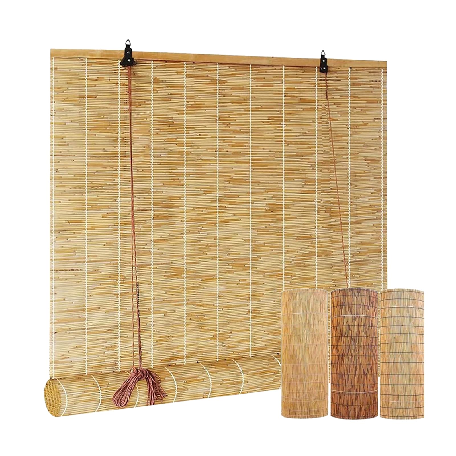 ZAJENKUB Retro Bamboo Roller Blinds Natural 90 100 120 145 170cm Wide Reed Curtains Outdoor Roller Blinds Shade With Lifter Sunshade Roman Blinds for Kitchen Windows Bamboo Blinds
