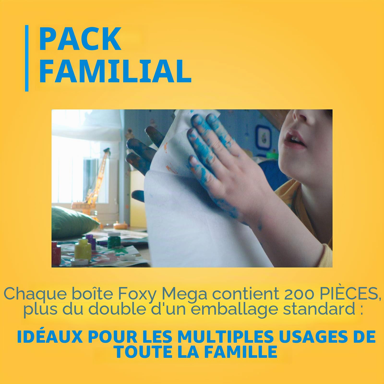 Foxy Mega | Mouchoirs en boîte | 8 boîtes de 200 mouchoirs 2 plis | 4 couleurs assorties | Papier 100% certifié FSC® | Emballage 100% recyclable