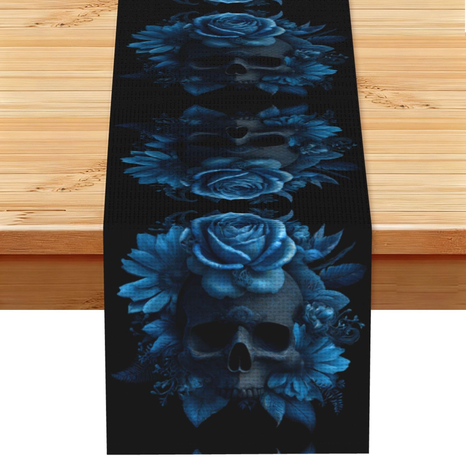 blue skull Linen Feel Table Runner Wedding Party Home Decoration