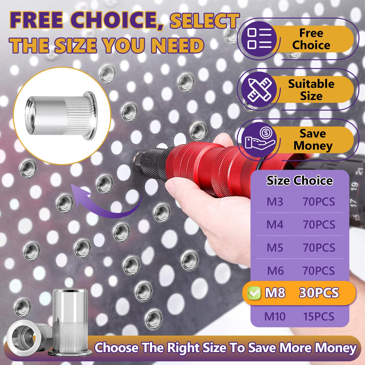 M8 Rivet Threaded Inserts Snapklik.com : M8 Rivet Nut, 30PCS Metric 304 Stainless Steel Rivets ...