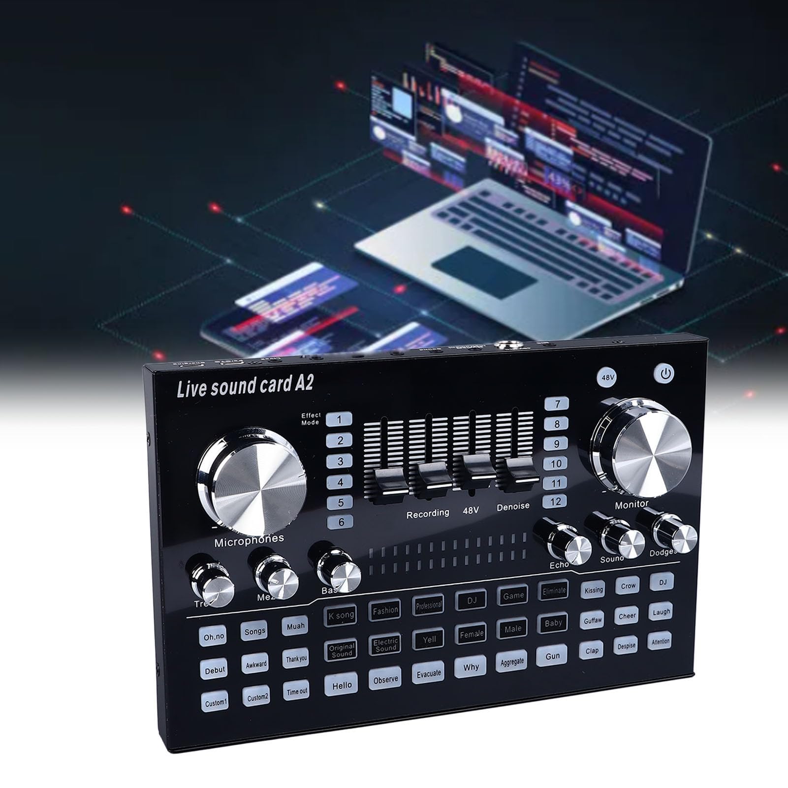 Eujgoov Scheda Audio Live, Mixer Audio con Alimentazione Phantom 48 V per Registrazione in Streaming su PC e Telefoni Cellulari, Compatibile OTG Universale