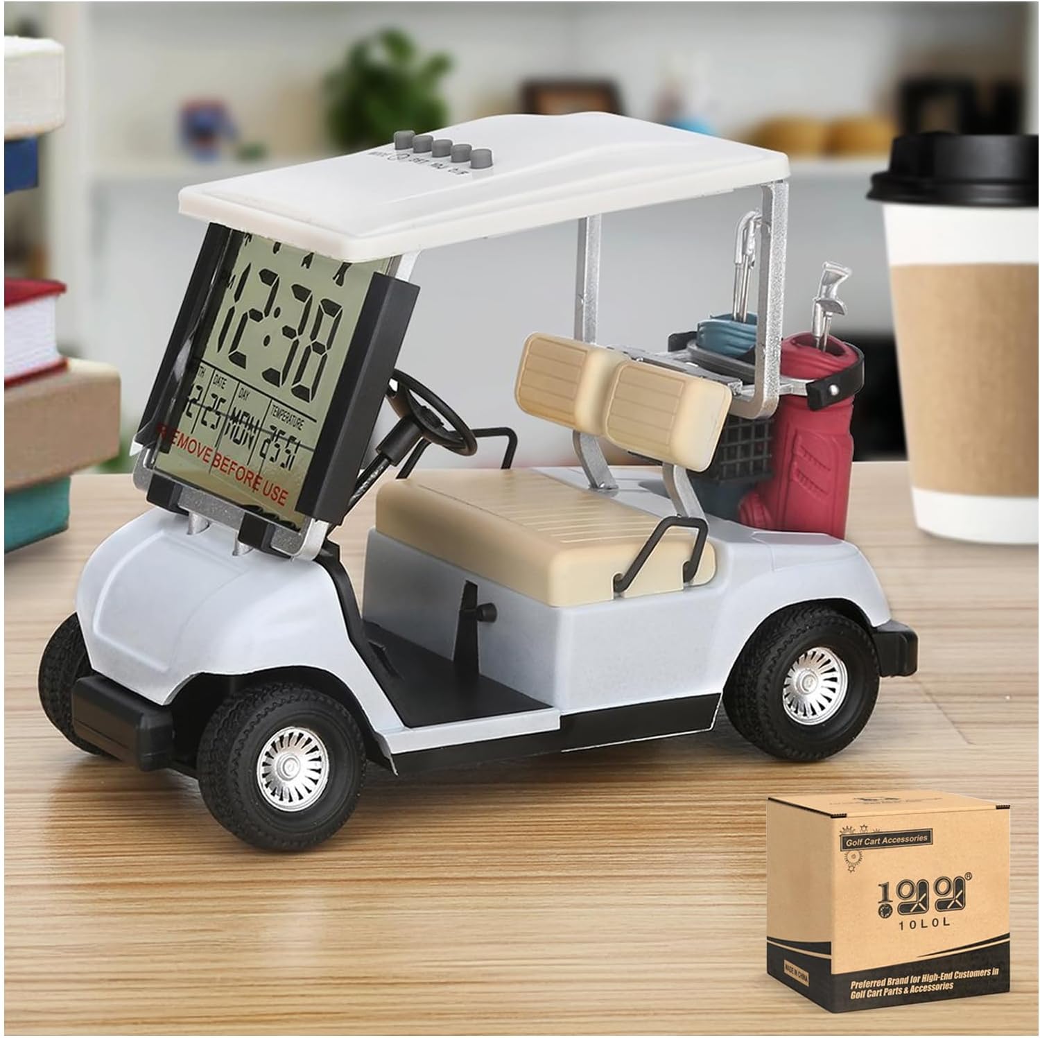 10L0L Mini Golf Cart Alarm Clock LCD Display Calendar Golf Gifts for Men Fans Golfers Superior Race Souvenir Novelty (Red)