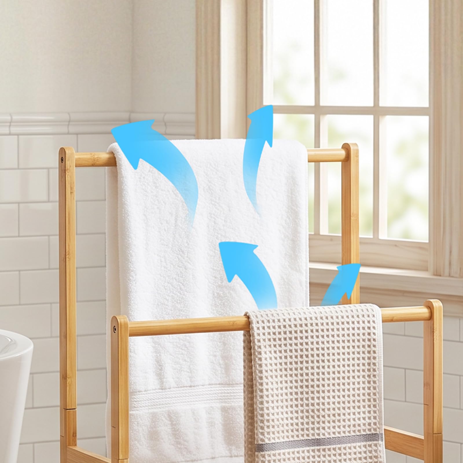 HOOBRO Porte-Serviettes de Salle de Bain sur Pied, Étagère Échelle à 2 Niveaux en Bambou, Présentoir à Couverture avec Étagère de Rangement, pour Chambre, Salon, Bambou Naturel EYL17LB01