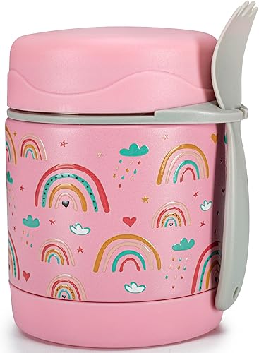 Charcy Termo de 10 onzas para comida caliente para niños con cuchara, boca ancha a prueba de fugas, tarro de alimentos aislado para 5 horas