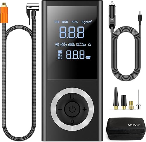 Compresor de aire portátil para inflador de neumáticos, bomba de aire inalámbrica para neumáticos de automóvil con medidor de presión digital, luz