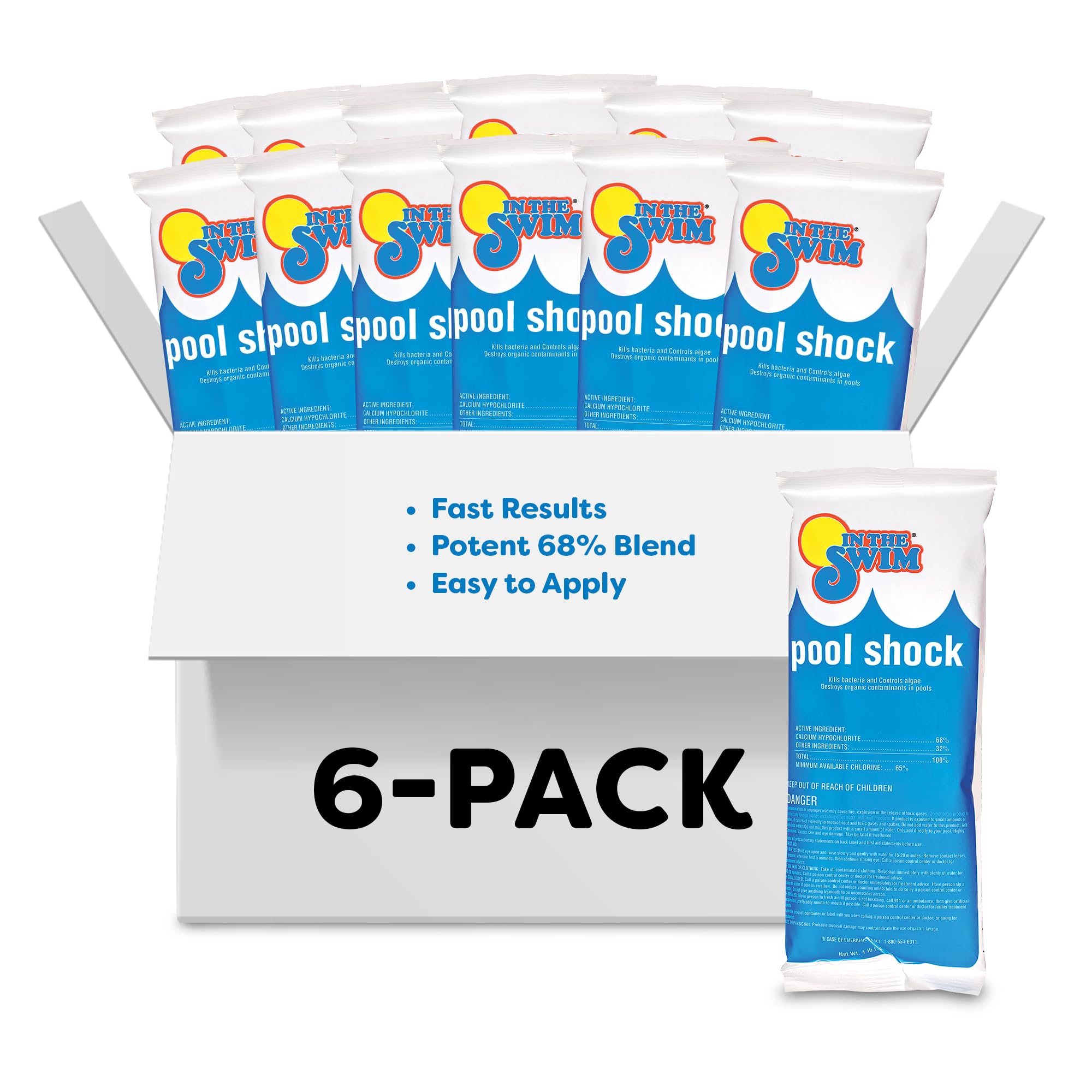 In The Swim Pool Shock ā 68% Cal-Hypo Granular Sanitizer for Crystal Clear Water ā Defends Against Bacteria, Algae, and Microorganisms - 6 X 1 Pound