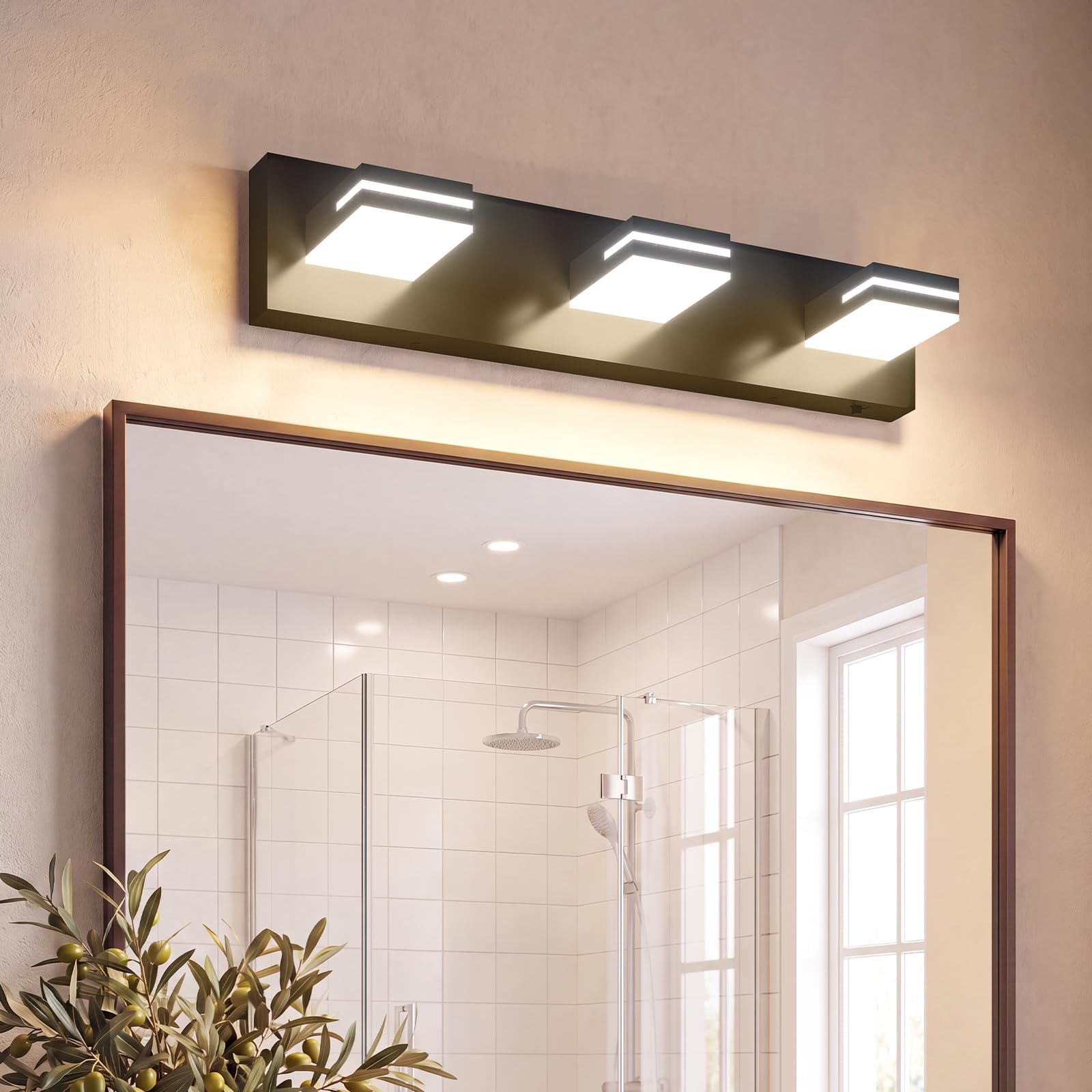 VOLISUN Modern Black Bathroom Vanity Light Fixtures (3-Light, 24-Inch), 5CCT Dimmable Bathroom Lighting Fixtures Over Mirror