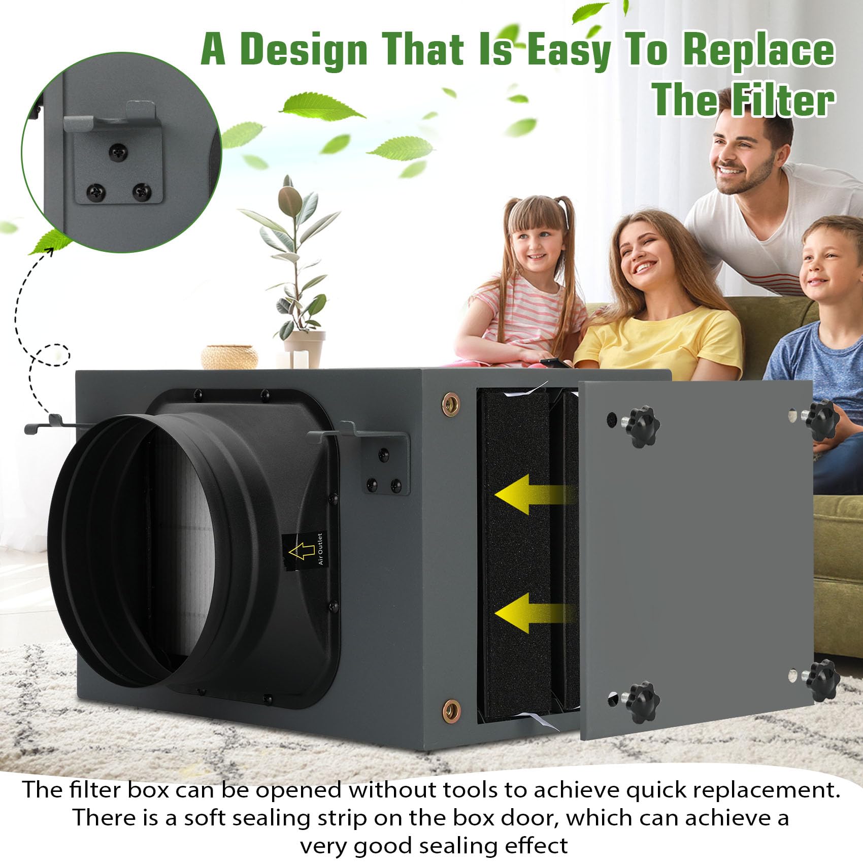 Caja de filtro en línea de 3 capas de 6 pulgadas con filtros HEPA y de carbono, caja de filtro de purificación para sistema HVAC de toda la casa, se adapta a ventiladores de conducto en línea de 6