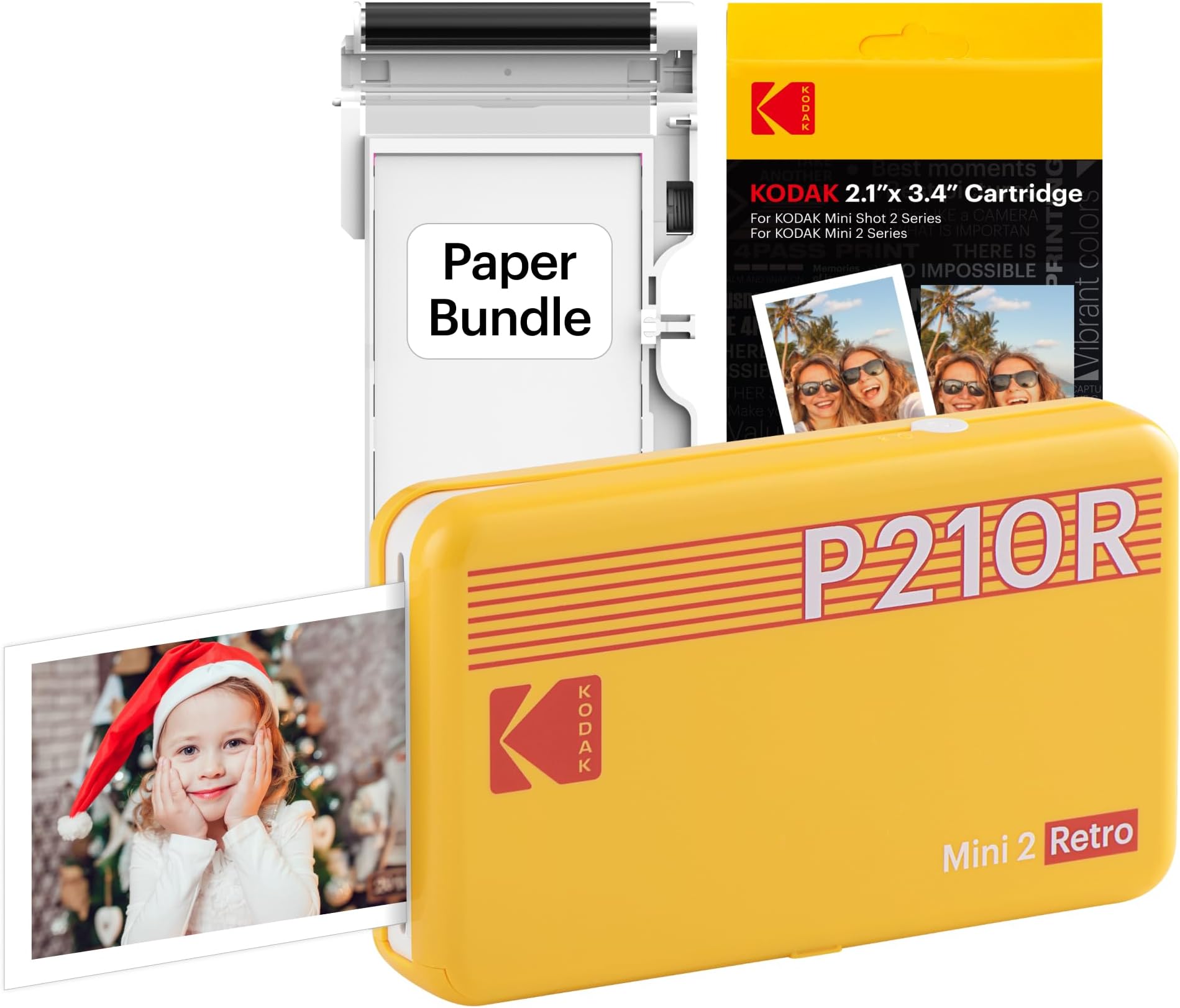 KODAK Mini 2 Retro 4PASS Portable Photo Printer (2.1x3.4 inches) + 68 Sheets Bundle, Yellow