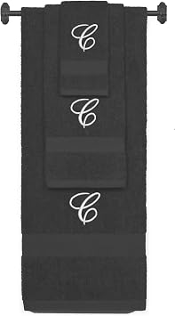 Monogrammed Bath, Hand, Washcloth Cotton Towel Set, Personalized Gift 3Pc-C