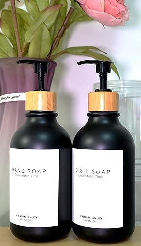 Miniatura 7 de Botellas de champú y acondicionador resistentes esmeriladas, dispensador de boticario, bomba de bambú, botellas de champú recargables para champú,