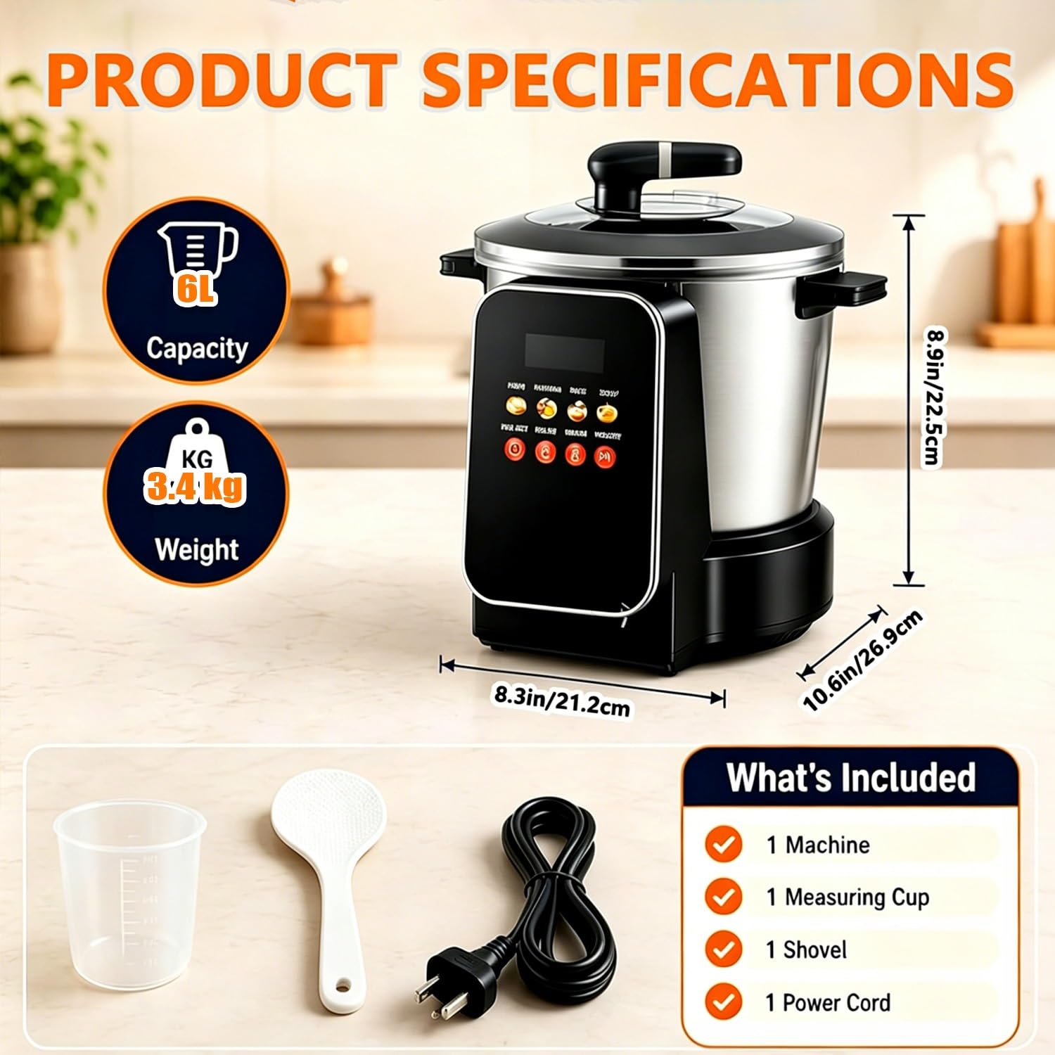 Procesador De Ñame Automático, Robot De Cocina Multifuncional | 900W, Capacidad 6L, 3 Velocidades Regulables, Fácil Limpieza, Para Fufu, Amala, Banku, Para 6-8 Personas