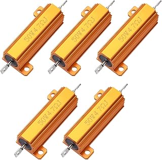 uxcell 50W 4.7 Ohm 5% Aluminum Housing Resistor Screw Tap Chassis Mounted Aluminum Case Wirewound Resistor Load Resistors Gold Tone 5pcs