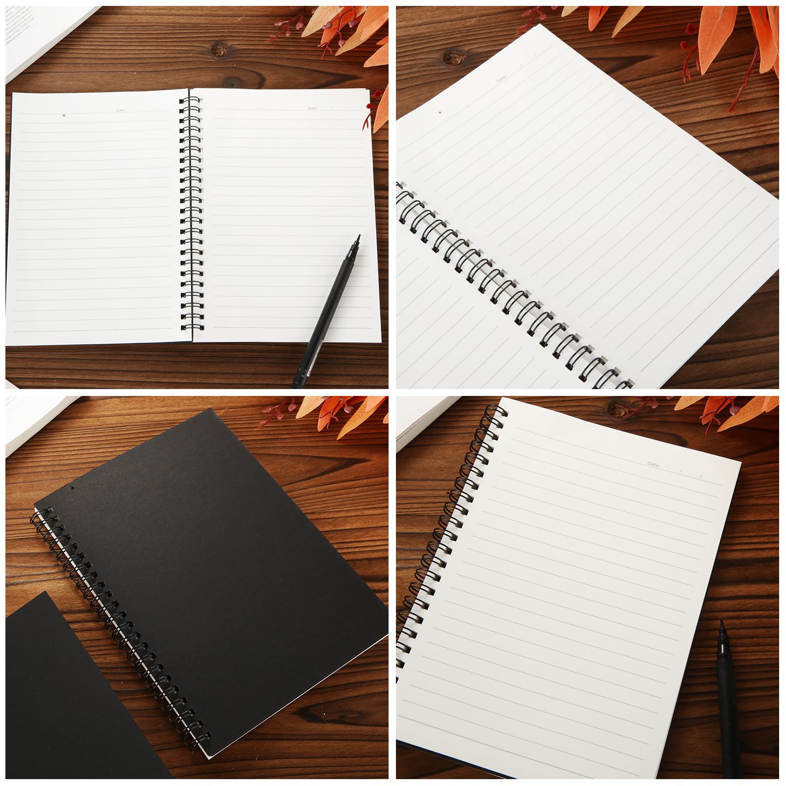 MIVIDE Paquete de 24 cuadernos de espiral A5 negro, 8.2 x 5.7 pulgadas, 60 páginas, tapa dura, cuaderno de papel de escritura a granel para escuela, negocios, suministros de oficina