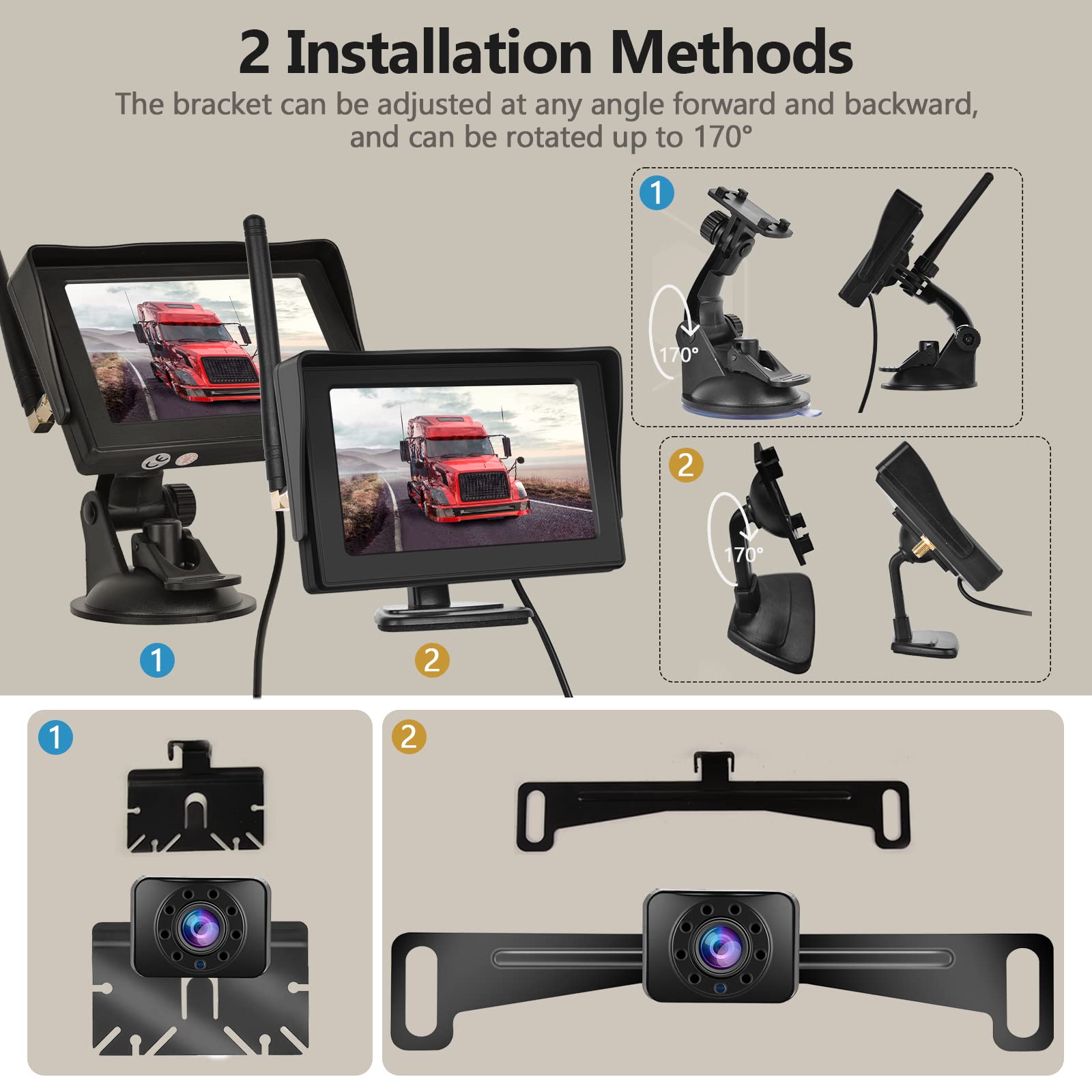 Riloer Auto-Rückfahrkamera-Kit, 4,3 Zoll Digitaler TFT-LCD-Monitor