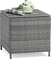 Vista 13 de Verano Garden Mesa auxiliar de mimbre para exteriores, mesa auxiliar de mimbre de ratán de almacenamiento pequeño, mesa de centro cuadrada de resina