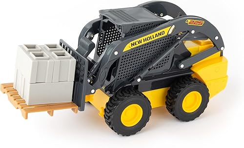 Miniatura 4 de Big Farm New Holland - Juguete de construcción de minicargadora - escala 1:16 - Incluye barriles, conos y bloques - Juguetes de construcción -