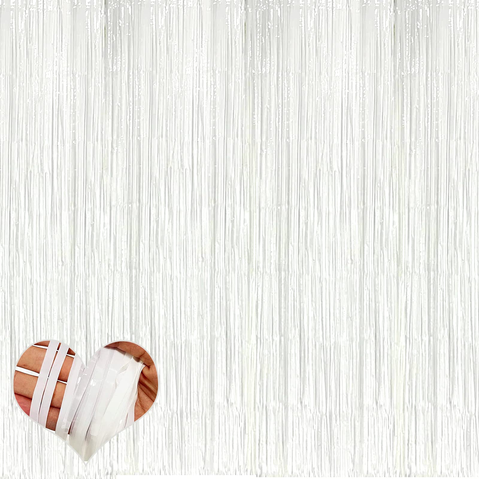 4 Pack White Fringe Curtain Backdrop, 3.2Ft x 9.8Ft Metallic Tinsel Foil Fringe Streamers Background for Photo Booth Birthday Wedding Baby Shower Carnival Easter Mother’s Day Party Decorations