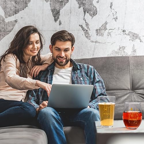 Miniatura 3 de Futtumy Regalos de boda para recién casados, Mr Mrs Right - Juego de copas de vino sin tallo y copas de cerveza para parejas, recién casados, Mr &