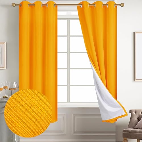 Miniatura 75 de Diraysid Cortinas 100% opacas de lino blanco para dormitorio, con ojales, aislamiento térmico, cortinas de oscurecimiento de habitación (2 paneles,