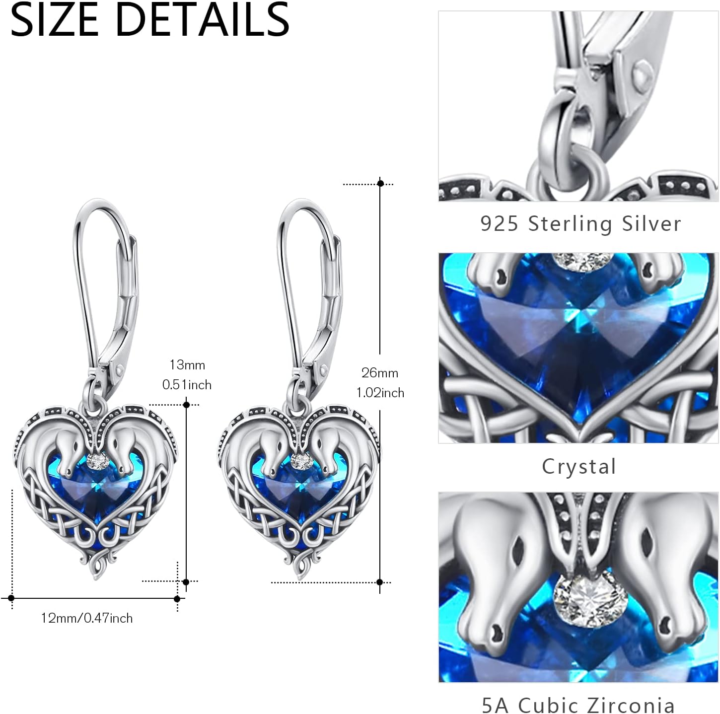 Horse/Dragon/Wolf Earrings for Women 925 Sterling Silver Celtic Knot Horse/Dragon/Wolf Earrings with Crystal Animal Jewelry Gifts for Women Girls - Image 5