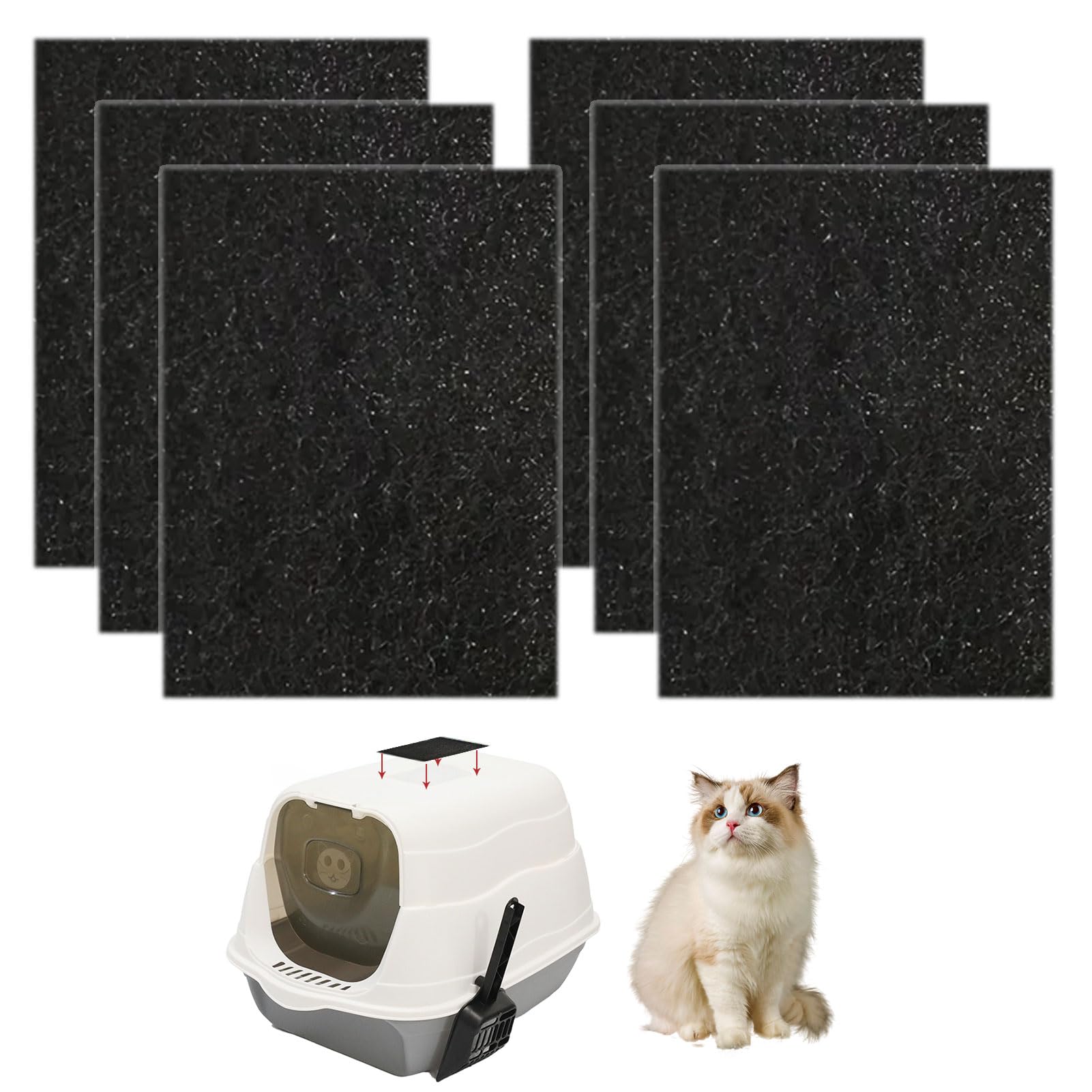 Cat Litter Filter, 6 PCS Carbon Filter For Cat Litter Tray, Carbon Filter, Charcoal Filter For Cat Litter Tray, Cat Tray Filter for Boxes Odor Control and Air Purification - 9.5x7cm