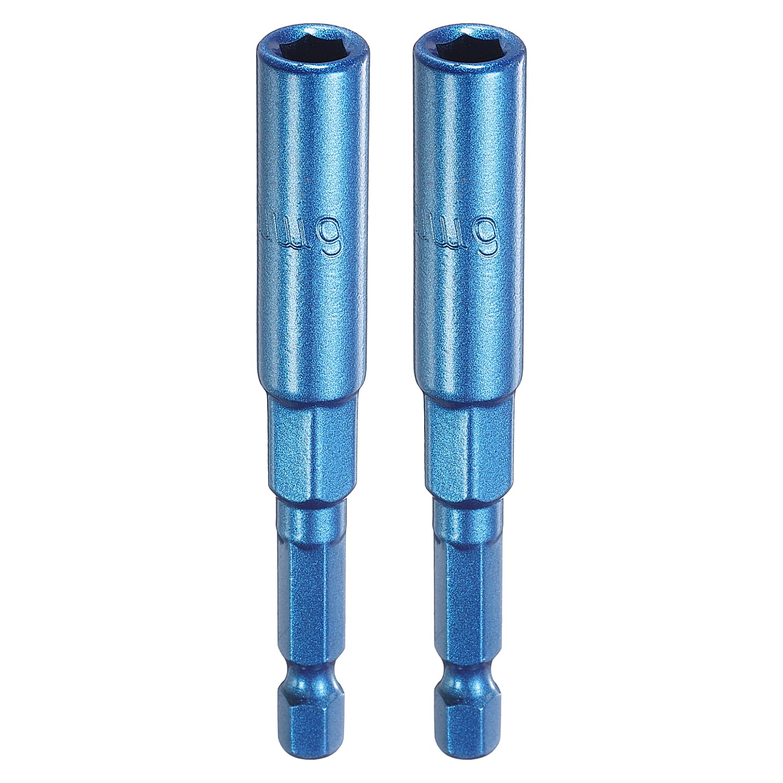 sourcing map Nut Driver 6mm Hex Drive Socket with 1/4" Hex Shank Blue 2pcs